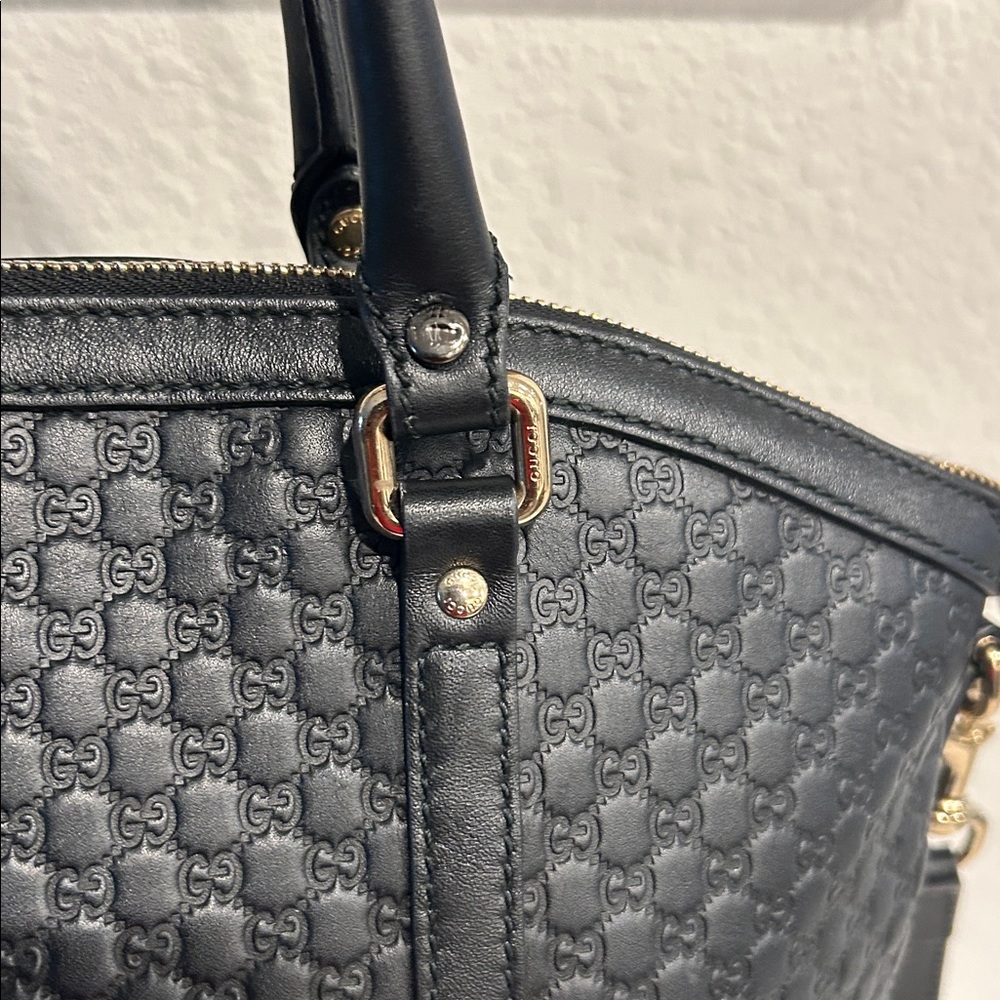 Gucci Microguccissima 2way Shoulder Tote Bag Black Leather Handbag +COA - Picture 12 of 17